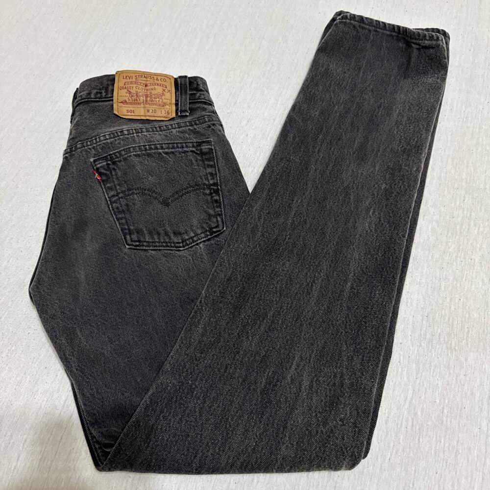 Vtg Levis 501 Jeans Black Straight Leg Button Fly USA Made 90s 1993 Mens 30x36
